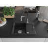 Mexen Enzo granite sink with 1 bowl, draining board, and Aster kitchen faucet, black - 6506-77-73450-07