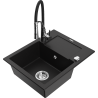 Mexen Enzo granite sink with 1 bowl, draining board, and Aster kitchen faucet, black - 6506-77-73450-07