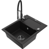 Mexen Enzo 1-compartment granite sink with a drip tray and kitchen mixer tap Aster, Black - 6506-77-73450-07-B