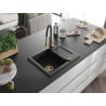 Mexen Enzo granite sink 1-bowl with drainer and Aster kitchen tap, black - 6506-77-73450-57-G