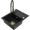 Mexen Enzo 1-compartment granite sink with a drip tray and kitchen mixer tap Aster, Black - 6506-77-73450-57-G