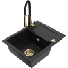 Mexen Enzo granite sink 1-bowl with drainer and Aster kitchen tap, black - 6506-77-73450-57-G