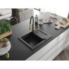 Mexen Enzo 1-compartment granite sink with drainer and Aster kitchen faucet, black - 6506-77-73450-57-B