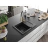 Mexen Enzo granite sink 1-bowl with drainer and Aster kitchen tap, black - 6506-77-73450-57-B