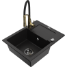 Mexen Enzo 1-compartment granite sink with drainer and Aster kitchen faucet, black - 6506-77-73450-57-B