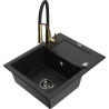 Mexen Enzo granite sink 1-bowl with drainer and Aster kitchen tap, black - 6506-77-73450-57-B