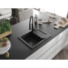 Mexen Enzo granite sink 1-bowl with drainer and Aster kitchen tap, black - 6506-77-73450-70-B