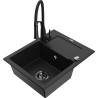 Mexen Enzo granite kitchen sink 1-bowl with drainer and Aster kitchen faucet, black - 6506-77-73450-70-B