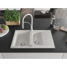 Mexen Gaspar granite sink 1.5-bowl with drainer and Aster kitchen faucet, white - 6507-20-73450-02