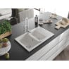 Mexen Gaspar granite sink 1.5-bowl with drainer and Aster kitchen faucet, white - 6507-20-73450-02