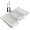 Mexen Gaspar granit sink 1.5-bowl with drainer and Aster kitchen faucet, white - 6507-20-73450-02