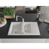 Mexen Gaspar granite kitchen sink 1.5-bowl with drainer and kitchen faucet Aster, white - 6507-20-73450-07