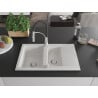 Mexen Gaspar granite sink 1.5-bowl with drainer and Aster kitchen faucet, white - 6507-20-73450-07