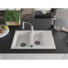 Mexen Gaspar 1.5-bowl granite sink with drainer and Aster kitchen faucet, white - 6507-20-73450-07-B