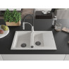 Mexen Gaspar granite sink 1.5-bowl with drainer and Aster kitchen faucet, white - 6507-20-73450-07-B