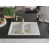 Mexen Gaspar granite sink 1.5-bowl with drainer and Aster kitchen tap, white - 6507-20-73450-57-G