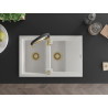 Mexen Gaspar granite sink 1.5-bowl with drainer and Aster kitchen faucet, white - 6507-20-73450-57-G