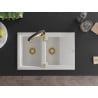 Mexen Gaspar granite sink 1.5-bowl with drainer and Aster kitchen tap, white - 6507-20-73450-57-G