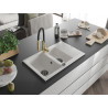 Mexen Gaspar 1.5-bowl granite sink with drainer and Aster kitchen faucet, white - 6507-20-73450-57-B