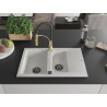 Mexen Gaspar 1.5-bowl granite sink with drainer and Aster kitchen faucet, white - 6507-20-73450-57-B