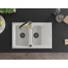 Mexen Gaspar 1.5-bowl granite sink with drainer and Aster kitchen faucet, white - 6507-20-73450-57-B