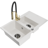 Mexen Gaspar 1.5-bowl granite sink with drainer and Aster kitchen faucet, white - 6507-20-73450-57-B