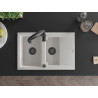 Mexen Gaspar granite sink 1.5-bowl with drainer and Aster kitchen faucet, white - 6507-20-73450-70-B