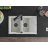 Mexen Gaspar granite sink 1.5-bowl with drainer and Aster kitchen tap, white - 6507-20-73450-70-B