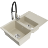 Mexen Gaspar 1.5-bowl granite sink with drainer and Aster kitchen faucet, beige - 6507-69-73450-07