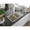 Mexen Gaspar granite sink 1.5-bowl with drainer and Aster kitchen faucet, beige - 6507-69-73450-07-B