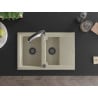 Mexen Gaspar granite sink 1.5-bowl with drainer and Aster kitchen faucet, beige - 6507-69-73450-07-B
