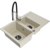 Mexen Gaspar granite sink 1.5-bowl with drainer and Aster kitchen faucet, beige - 6507-69-73450-07-B