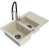 Mexen Gaspar granite sink 1.5-bowl with drainer and Aster kitchen tap, beige - 6507-69-73450-07-B