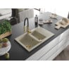 Mexen Gaspar granite kitchen sink 1.5-bowl with drainer and Aster kitchen faucet, beige - 6507-69-73450-57-G