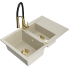 Mexen Gaspar granite kitchen sink 1.5-bowl with drainer and Aster kitchen faucet, beige - 6507-69-73450-57-G