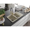 Mexen Gaspar 1.5-bowl granite sink with drainer and Aster kitchen faucet, beige - 6507-69-73450-57-B