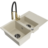 Mexen Gaspar 1.5-bowl granite sink with drainer and Aster kitchen faucet, beige - 6507-69-73450-57-B