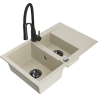 Mexen Gaspar granit sink 1.5-bowl with drainer and Aster kitchen faucet, beige - 6507-69-73450-70-B