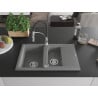 Mexen Gaspar granite sink 1.5-bowl with drainer and Aster kitchen tap, grey - 6507-71-73450-07