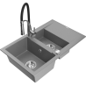 Mexen Gaspar 1.5-compartment granite sink with a drip tray and kitchen mixer tap Aster, Grey - 6507-71-73450-07