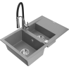 Mexen Gaspar granite sink 1.5-bowl with drainer and Aster kitchen tap, grey - 6507-71-73450-07