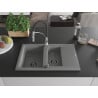 Mexen Gaspar 1.5-bowl granite sink with drainer and Aster kitchen faucet, gray - 6507-71-73450-07-B