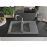 Mexen Gaspar granite sink 1.5-bowl with drainer and Aster kitchen faucet, gray - 6507-71-73450-07-B