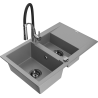 Mexen Gaspar 1.5-bowl granite sink with drainer and Aster kitchen faucet, gray - 6507-71-73450-07-B