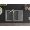 Mexen Gaspar granite sink 1.5-bowl with drainer and Aster kitchen tap, grey - 6507-71-73450-07-B