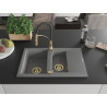 Mexen Gaspar 1.5-bowl granite sink with drainer and Aster kitchen faucet, gray - 6507-71-73450-57-G
