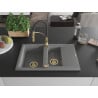 Mexen Gaspar granite sink 1.5-bowl with drainer and Aster kitchen tap, grey - 6507-71-73450-57-G