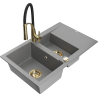 Mexen Gaspar 1.5-bowl granite sink with drainer and Aster kitchen faucet, gray - 6507-71-73450-57-G