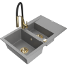 Mexen Gaspar 1.5-compartment granite sink with a drip tray and kitchen mixer tap Aster, Grey - 6507-71-73450-57-G