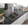 Mexen Gaspar 1.5-bowl granite sink with drainer and Aster kitchen faucet, gray - 6507-71-73450-57-B